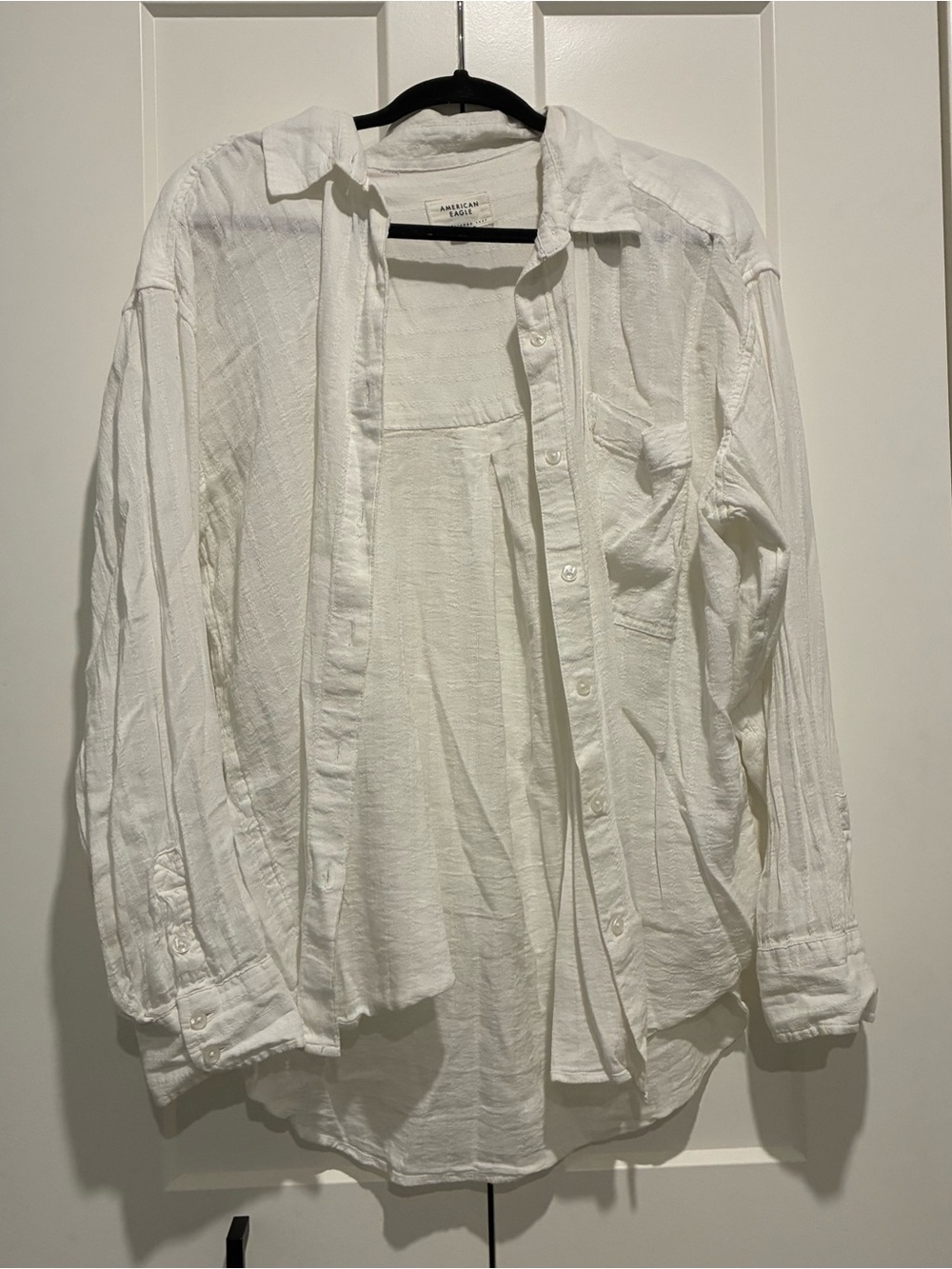 American Eagle Outfitters White Textured Button-Up Shirt